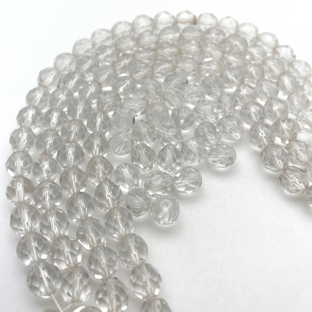 Clear Faceted Transparent Oval Czech Glass Barrel Beads (7x8mm) (CCG36)