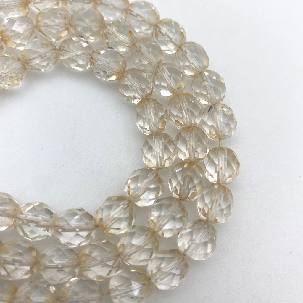 Faceted Clear With Hint of Yellow Czech Glass Barrel Beads (8mm) (CCG40)