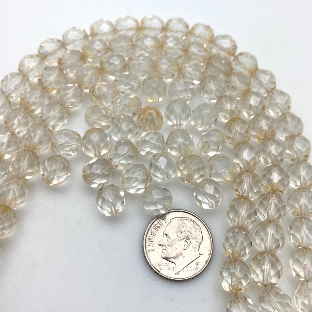 Faceted Clear With Hint of Yellow Czech Glass Barrel Beads (8mm) (CCG40)