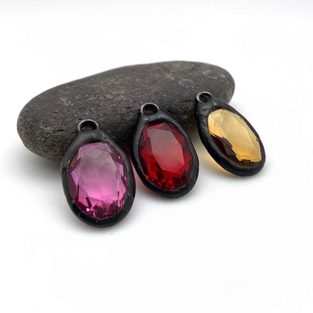 Vintage Oval Pink, Red or Yellow Rhinestone Pendant (Available in 3 Colors) (SGP98)