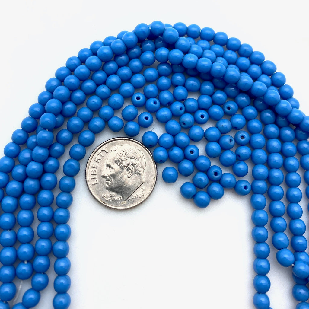 Vintage Japanese Opaque Yale Blue Round Glass Beads (4mm) (BJG4)