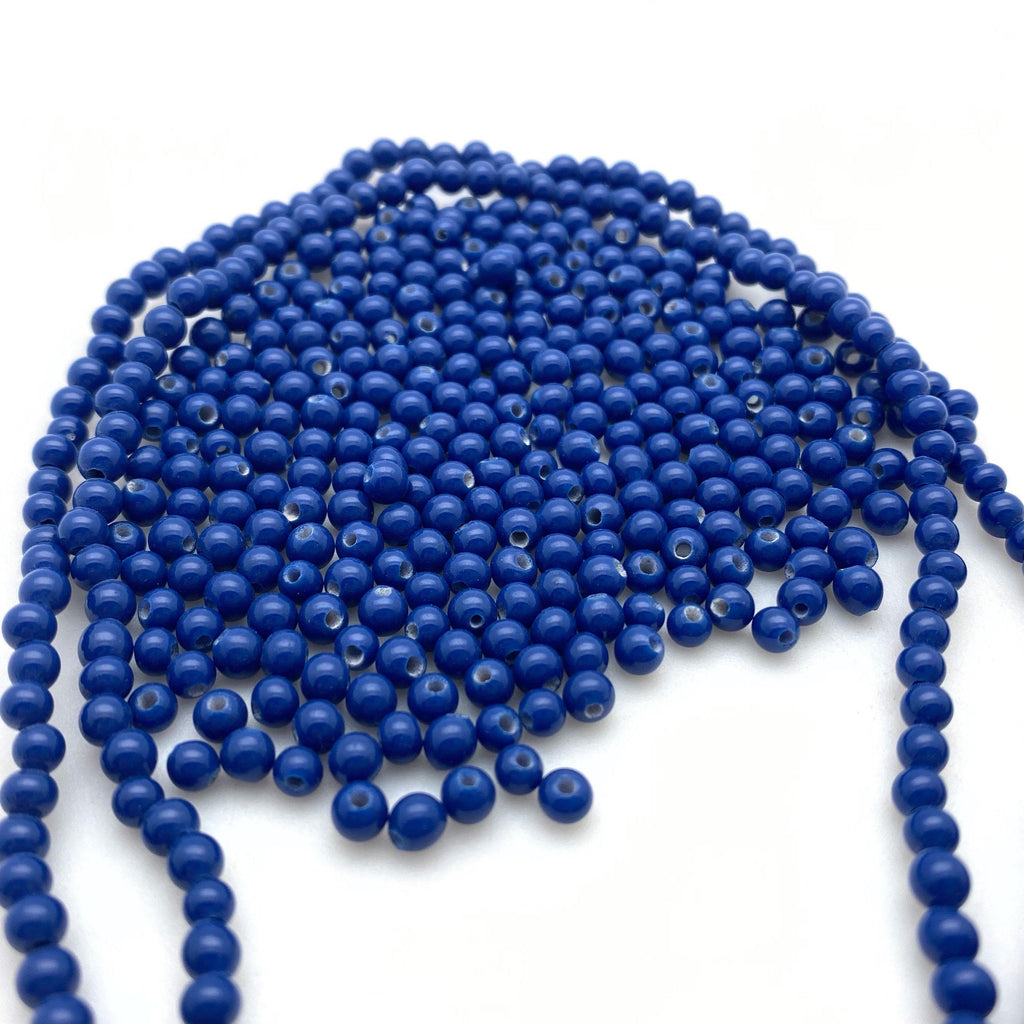 Vintage Opaque Navy Blue Round India Glass Beads (4mm) (BIG1)