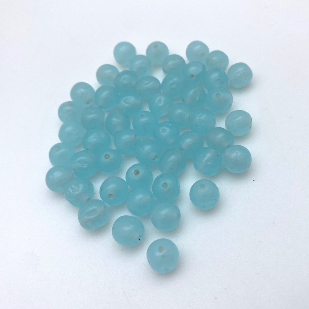 Vintage Japanese Powder Blue Round Glass Beads (7x8mm) (BJG5)