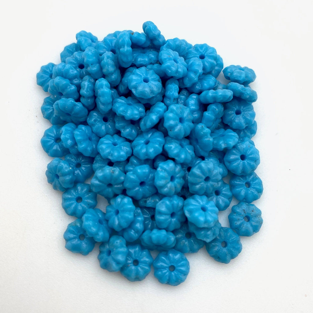 Vintage Sky Blue Japanese Flower Rondelle Glass Beads (2x6mm) (BJG7)