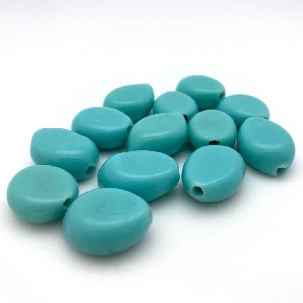 Vintage Japanese Oval Robin Egg Blue Glass Beads (15x18mm) (BJG8)