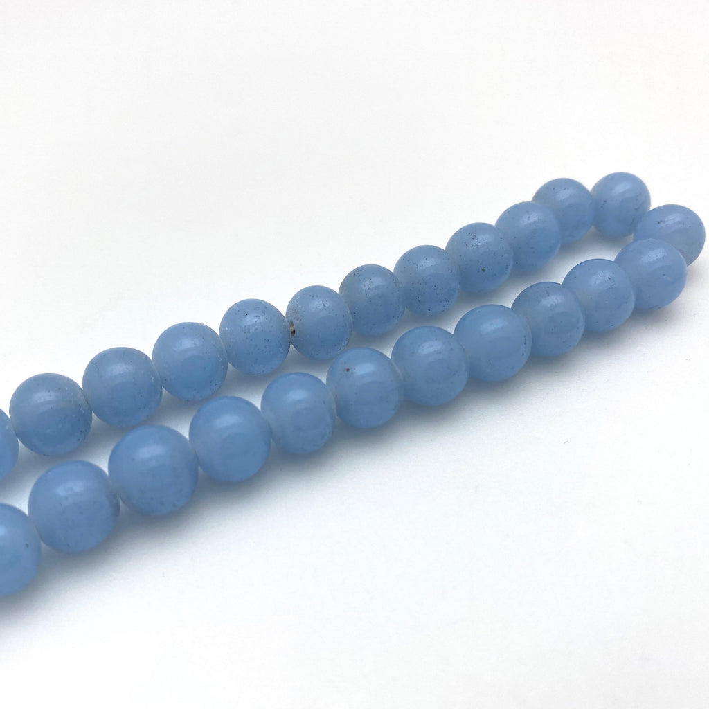 Vintage Milky Baby Blue Round Japanese Glass Beads (8x10mm) (BJG9)