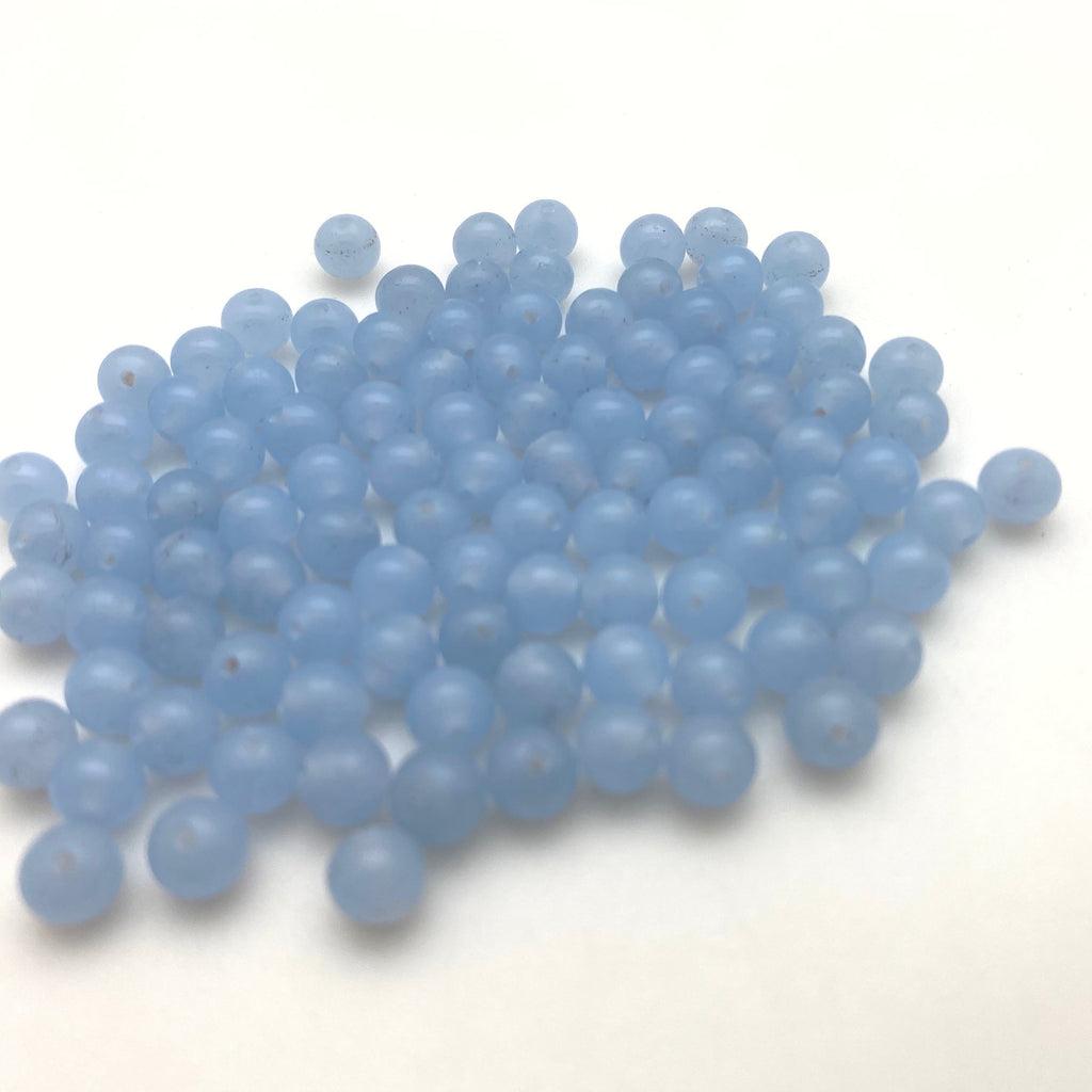 Vintage Milky Light Blue Round Japanese Glass Beads (5x6mm) (BJG10)