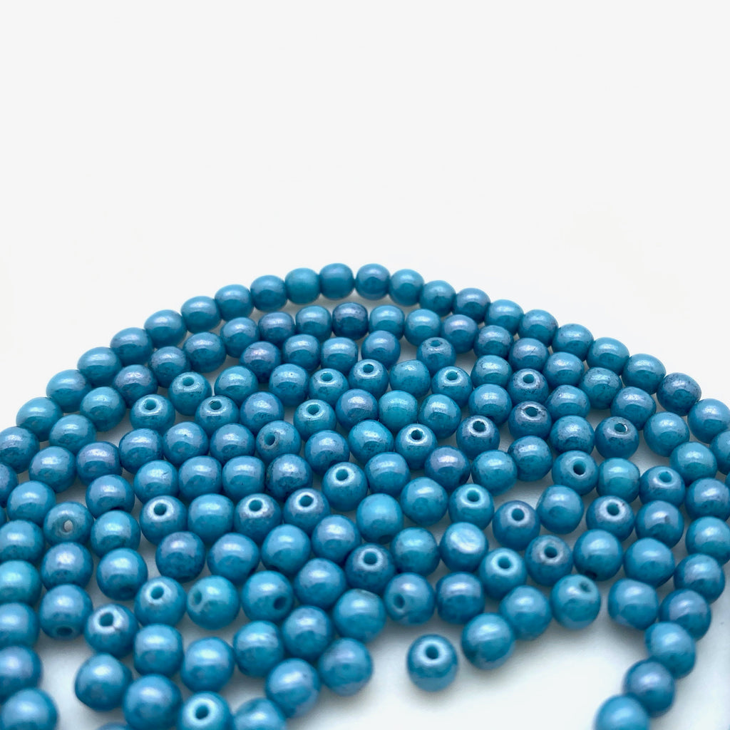 Vintage Shiny Cerulean Blue Round Japanese Glass Beads (4mm) (BJG11)