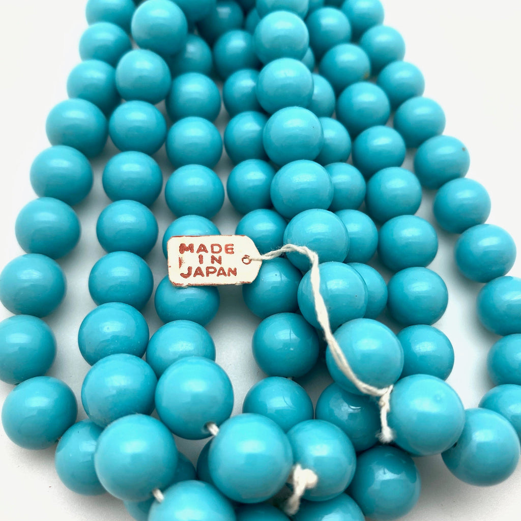 Vintage Sapphire Blue Round Japanese Glass Beads (10mm) (BJG15)