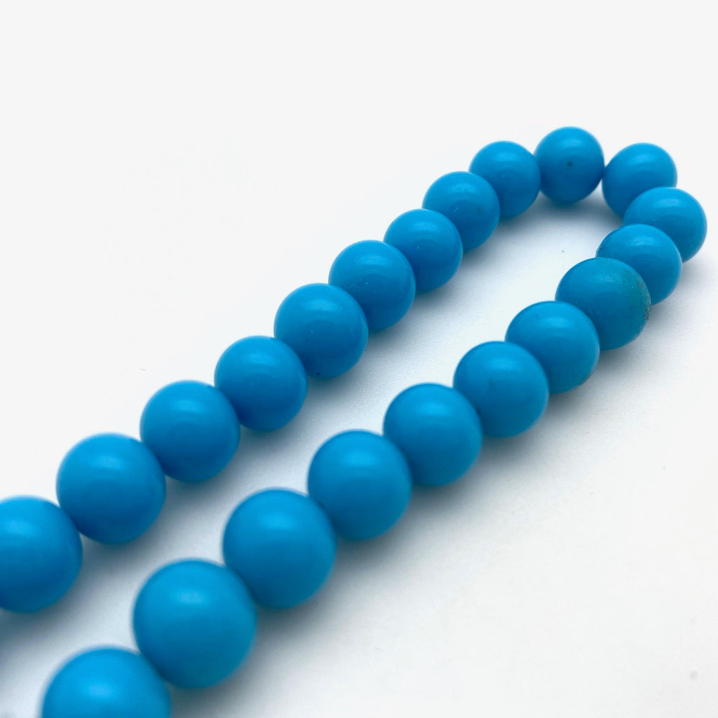 Vintage Opaque Cerulean Blue Round Japanese Glass Beads (8mm) (BJG18)