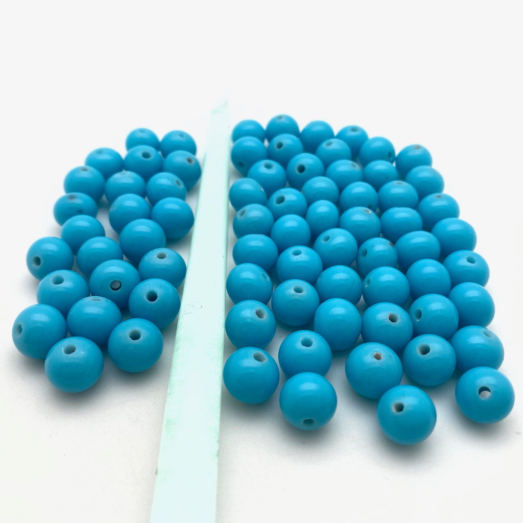 Vintage Opaque Cerulean Blue Round Japanese Glass Beads (9x10mm) (BJG19)