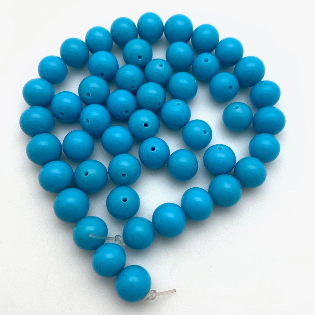 Vintage Opaque Cerulean Blue Round Japanese Glass Beads (8x9mm) (BJG20)
