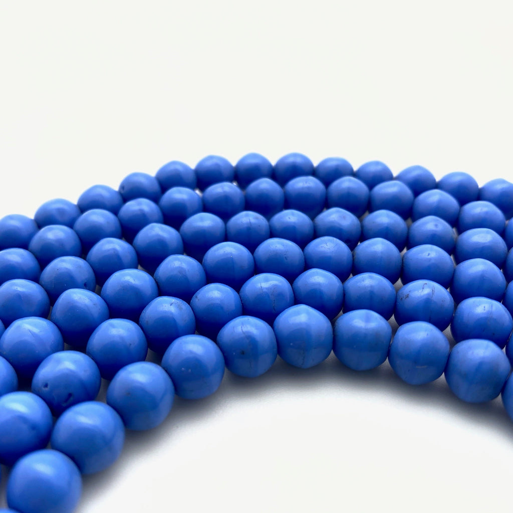 Vintage Opaque Yale Blue Round Japanese Glass Beads (8mm) (BJG23)