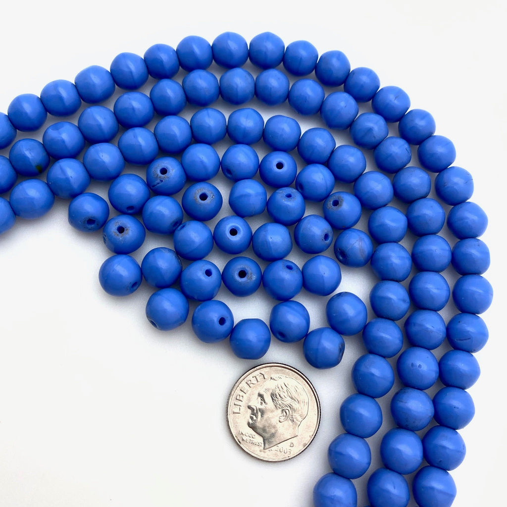 Vintage Opaque Yale Blue Round Japanese Glass Beads (8mm) (BJG23)