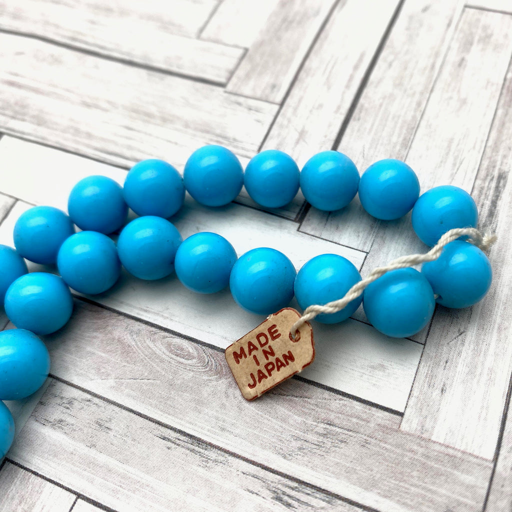 Vintage Opaque Sky Blue Round Japanese Glass Beads (9mm) (BJG26)