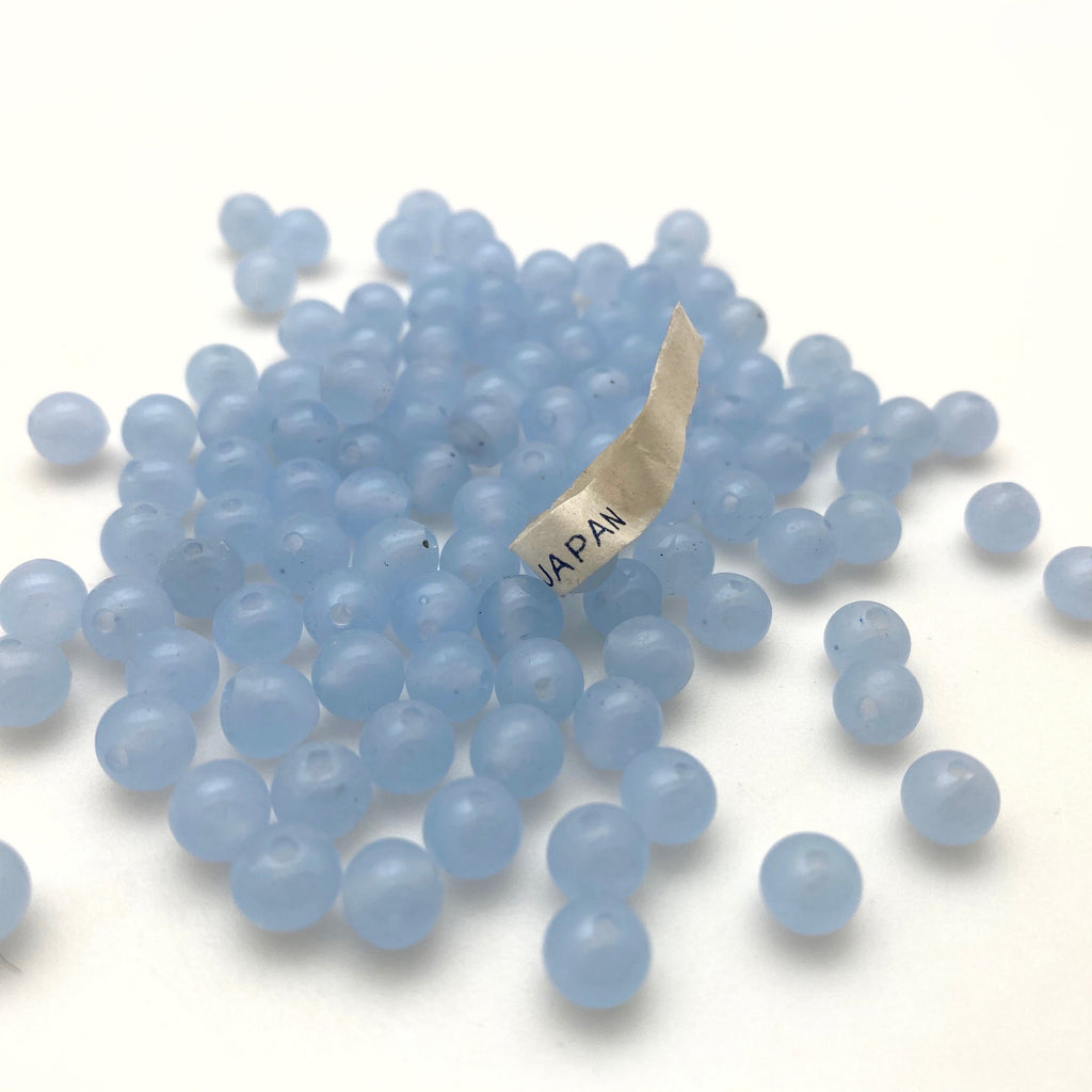 Vintage Milky Sky Blue Round Japanese Glass Beads (6mm) (BJG32)