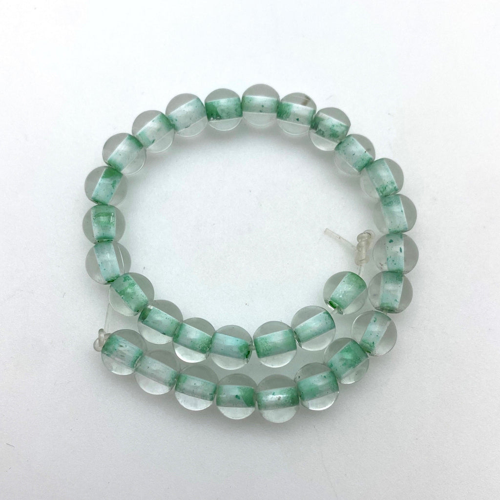 Vintage Persian Green & Clear Round Czech Glass Beads (5x6mm) (GCG101)