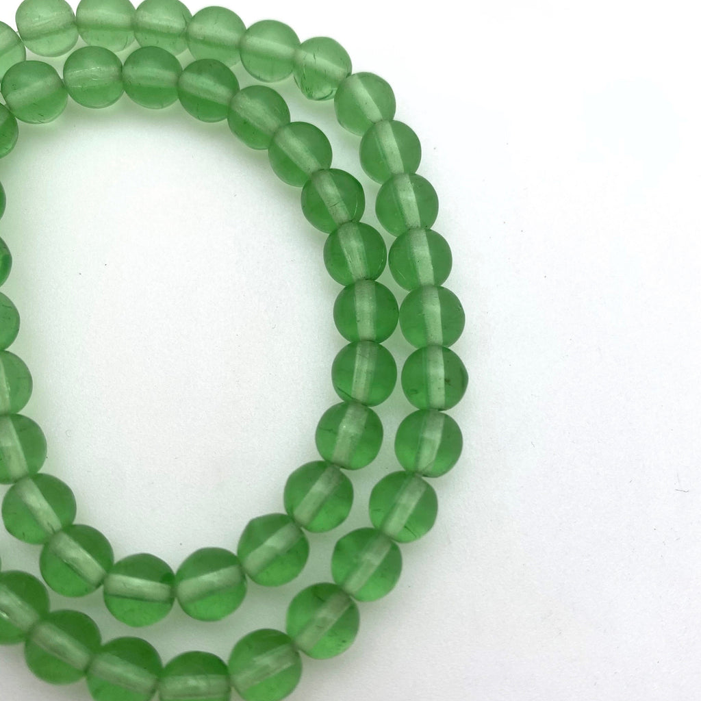 Vintage Translucent Fern Green Round Czech Glass Beads (6mm) (GCG103)