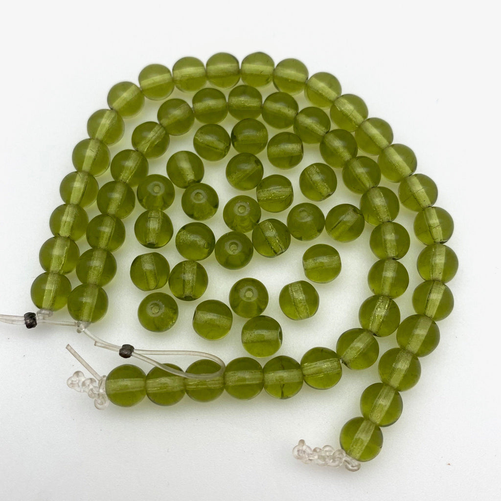 Vintage Translucent Olive Green Round Czech Glass Beads (6mm) (GCG104)