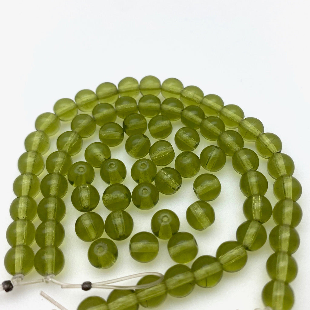 Vintage Translucent Olive Green Round Czech Glass Beads (6mm) (GCG104)