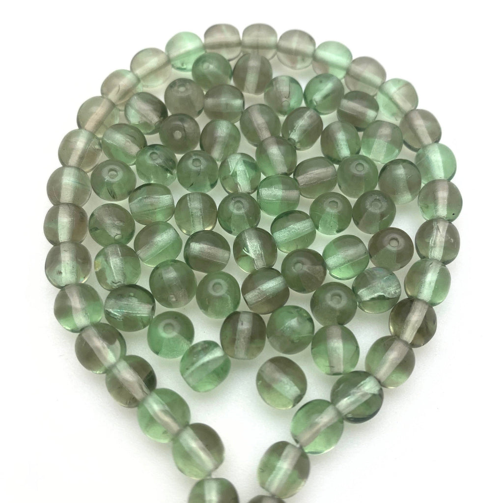 Vintage Sage/Artichoke Green Round Czech Glass Beads (6mm) (GCG106)