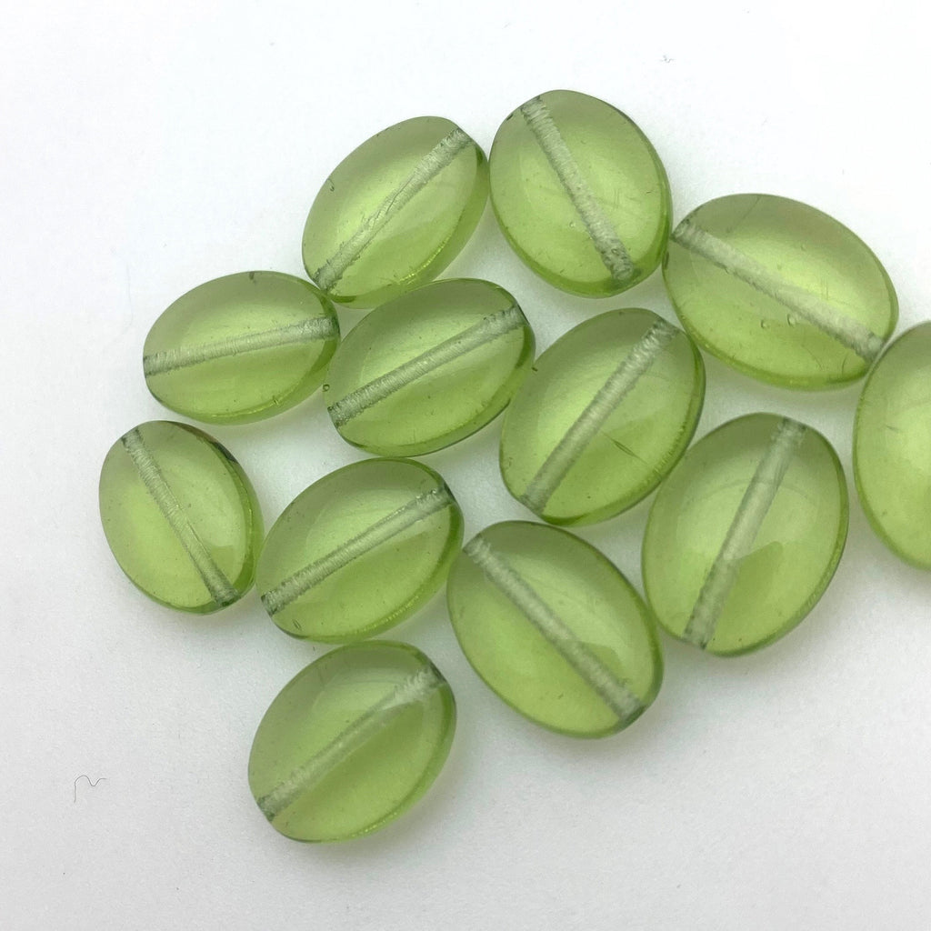 Vintage Lime Green Flat Oval Czech Glass Beads (9x12mm) (GCG107)