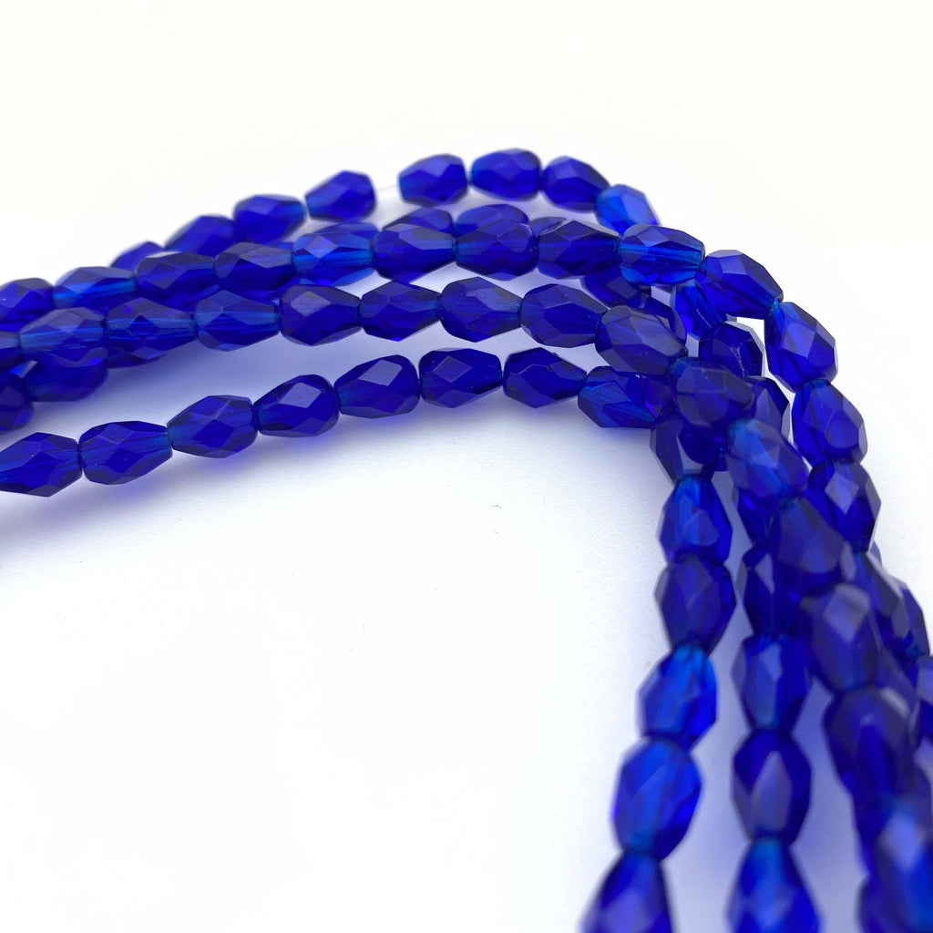 Faceted Navy Blue Teardrop Czech Glass Beads (5x7mm) (BCG40)