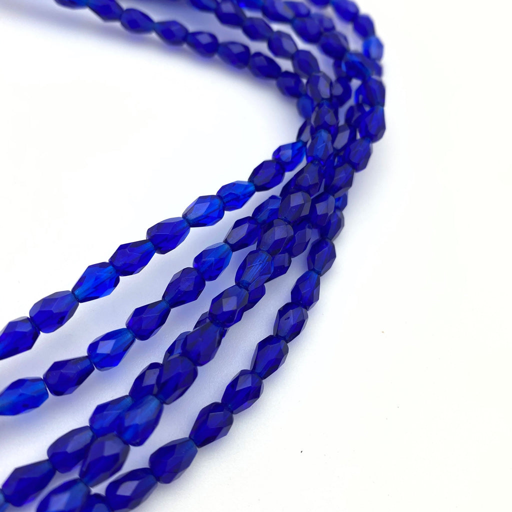 Faceted Navy Blue Teardrop Czech Glass Beads (5x7mm) (BCG40)