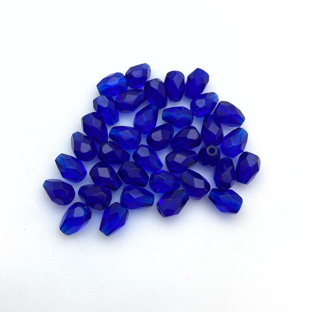 Faceted Navy Blue Teardrop Czech Glass Beads (5x7mm) (BCG40)