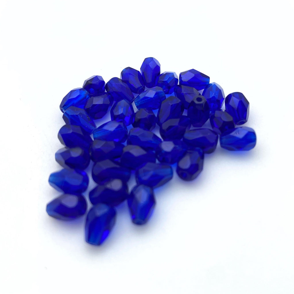 Faceted Navy Blue Teardrop Czech Glass Beads (5x7mm) (BCG40)