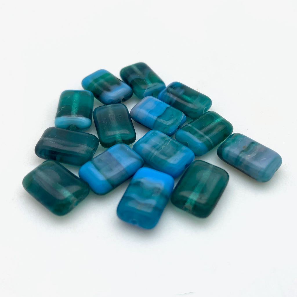 Smooth Blue & Green Rectangle Czech Glass Pillow Beads (8x12mm) (BCG41)