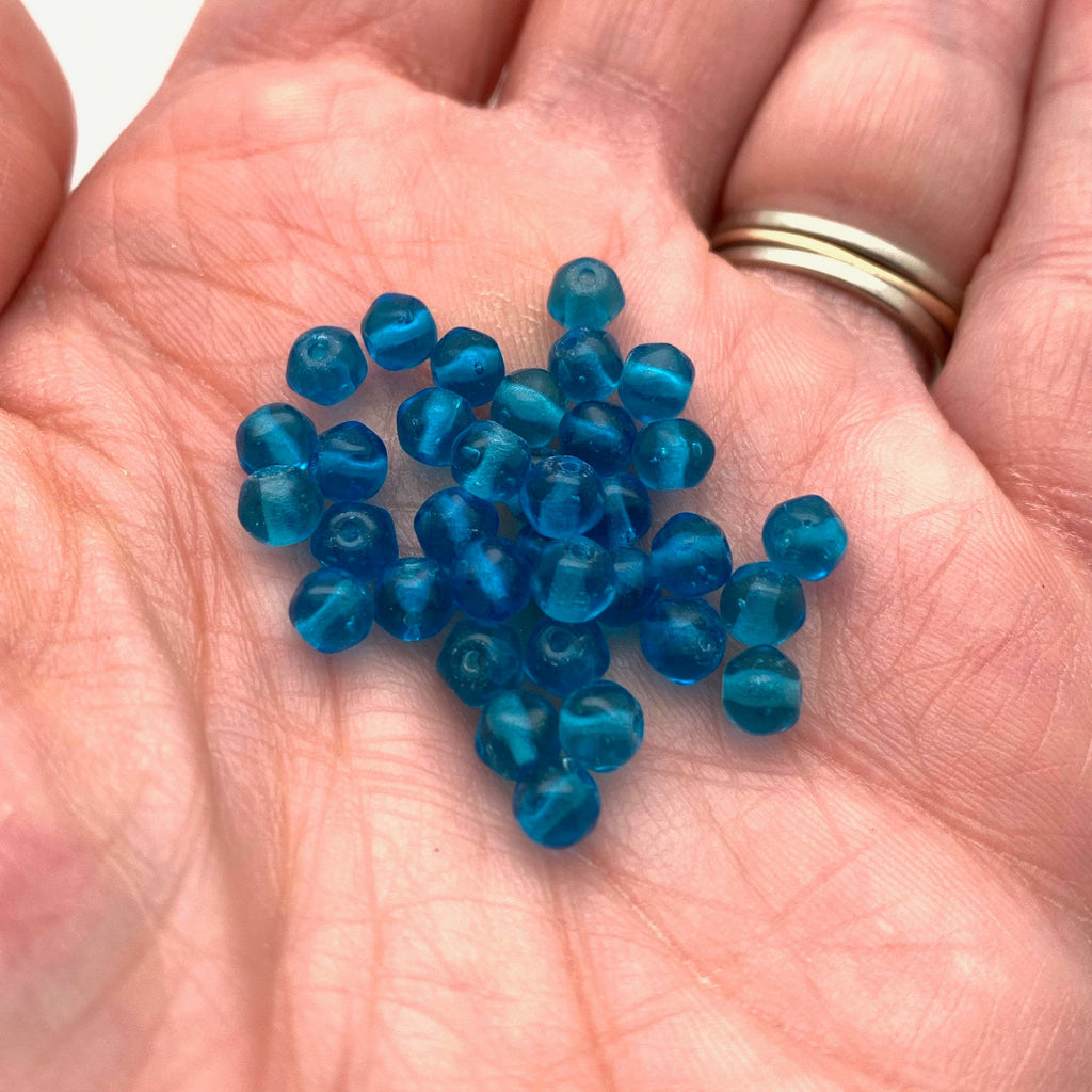 Vintage Vibrant Blue Off Round Czech Glass Beads (4x5mm) (BCG43)