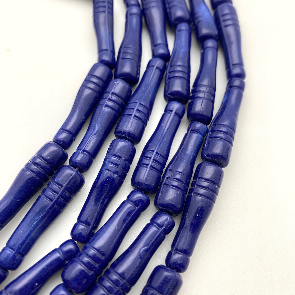 Vintage Opaque Indigo Blue Tube Czech Glass Bottle Beads (7x27mm) (BCG44)