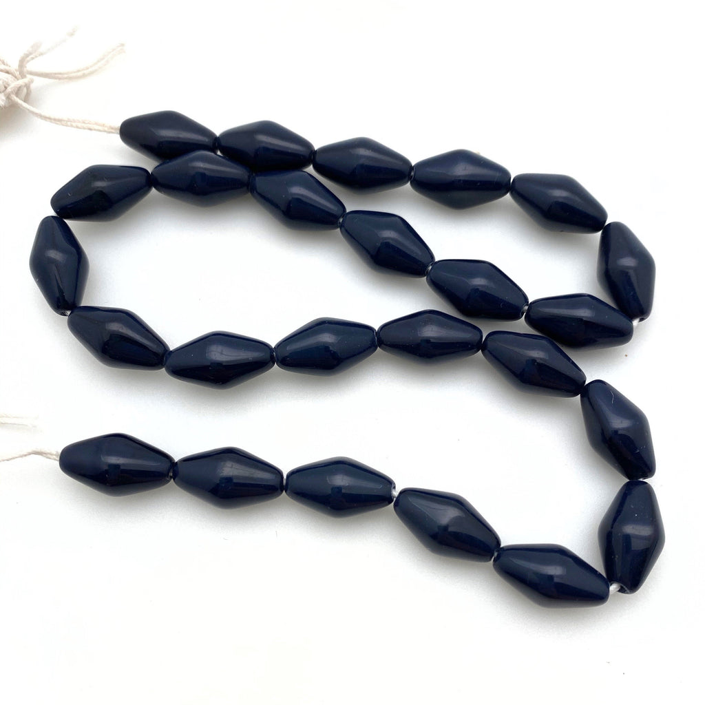 Vintage Opaque Denim Blue Bicone Czech Glass Beads (8x14mm) (BCG45)