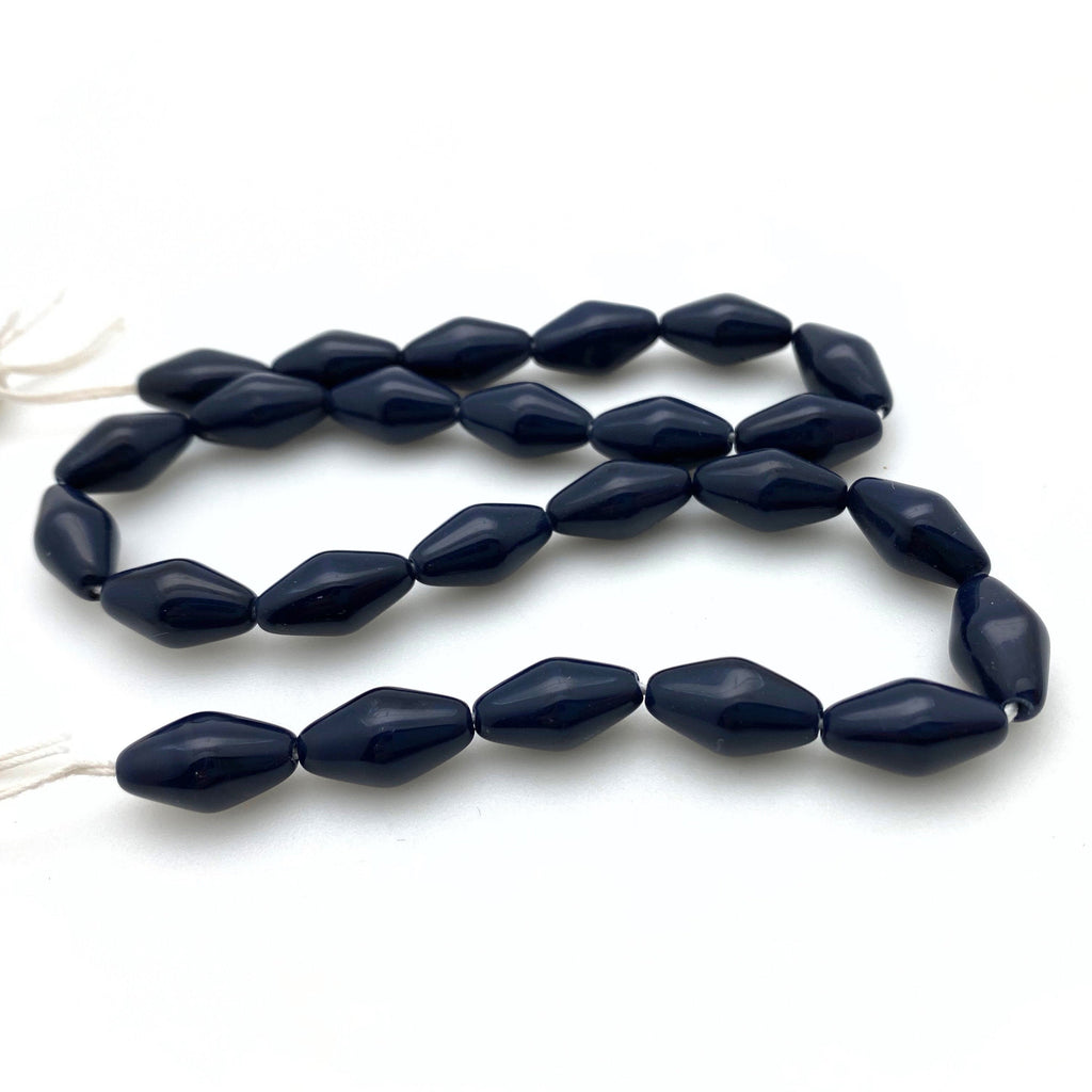 Vintage Opaque Denim Blue Bicone Czech Glass Beads (8x14mm) (BCG45)