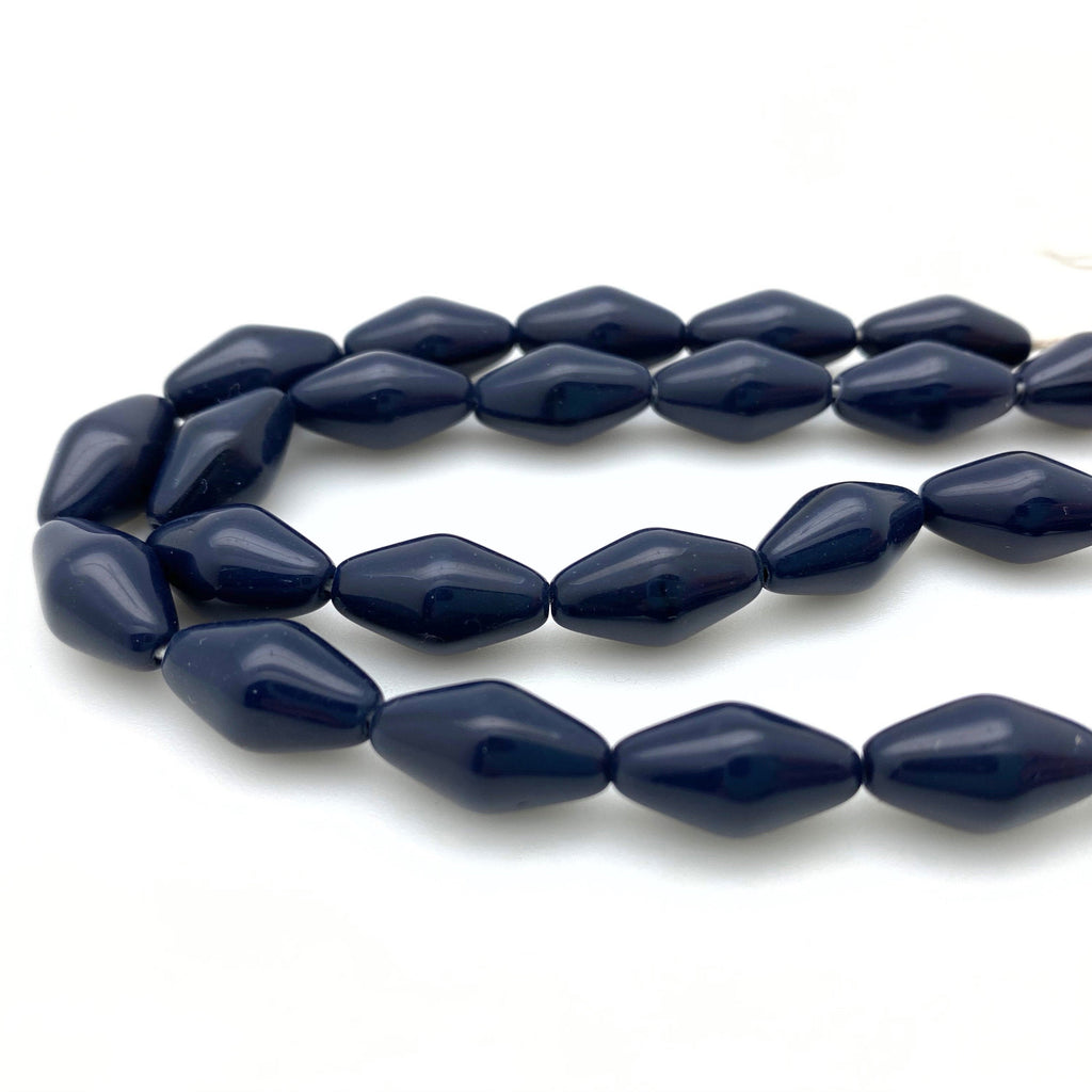 Vintage Opaque Denim Blue Bicone Czech Glass Beads (8x14mm) (BCG45)