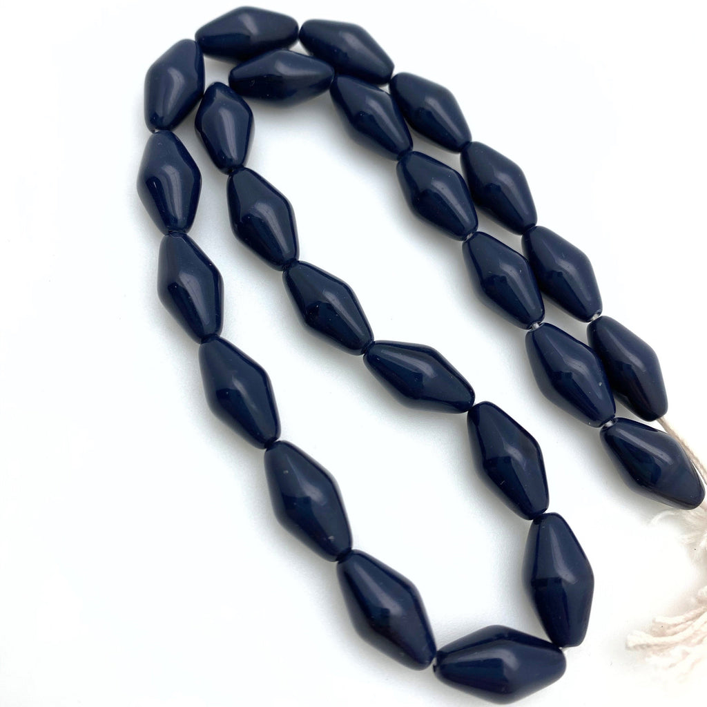 Vintage Opaque Denim Blue Bicone Czech Glass Beads (8x14mm) (BCG45)