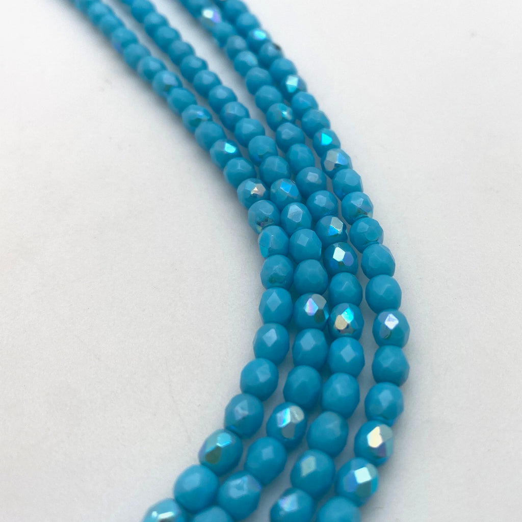 Faceted Olympic Blue AB Finish Czech Glass Spacer Beads (4mm) (BCG47)