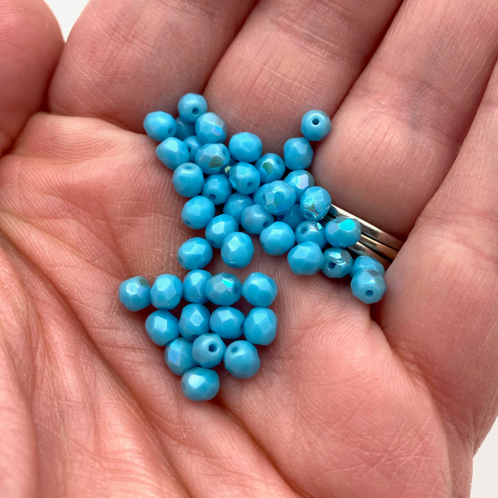 Faceted Olympic Blue AB Finish Czech Glass Spacer Beads (4mm) (BCG47)