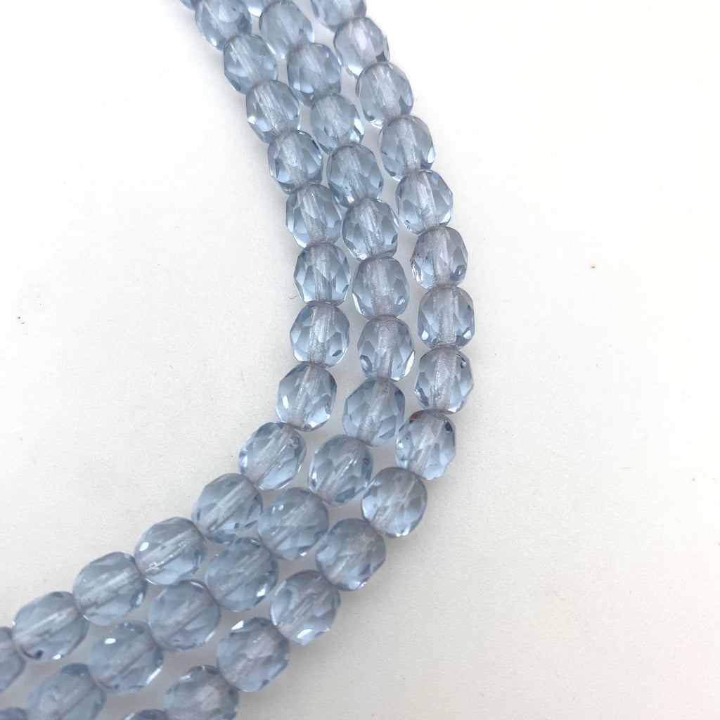 Faceted Sky Blue Czech Glass Barrel Beads (6mm) (BCG50)