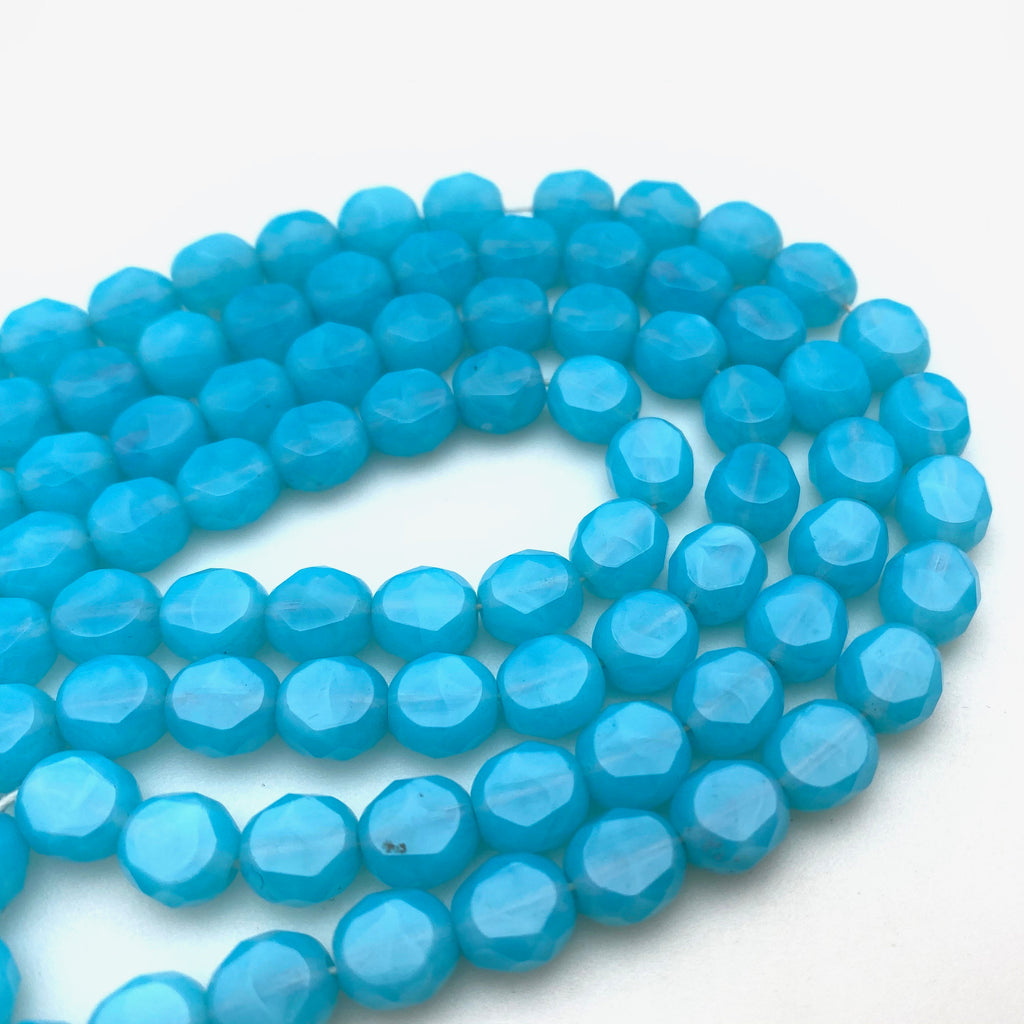 Faceted Milky Sapphire Blue Oval Table Cut Czech Glass Beads (8mm) (BCG52)