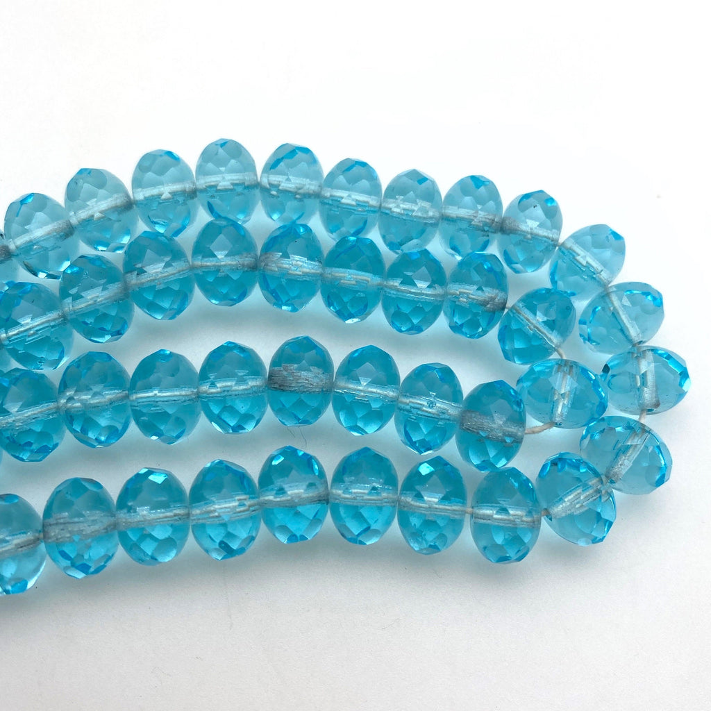 Faceted Arctic Blue Translucent Czech Glass Rondelle Beads (8x10mm) (BCG56)
