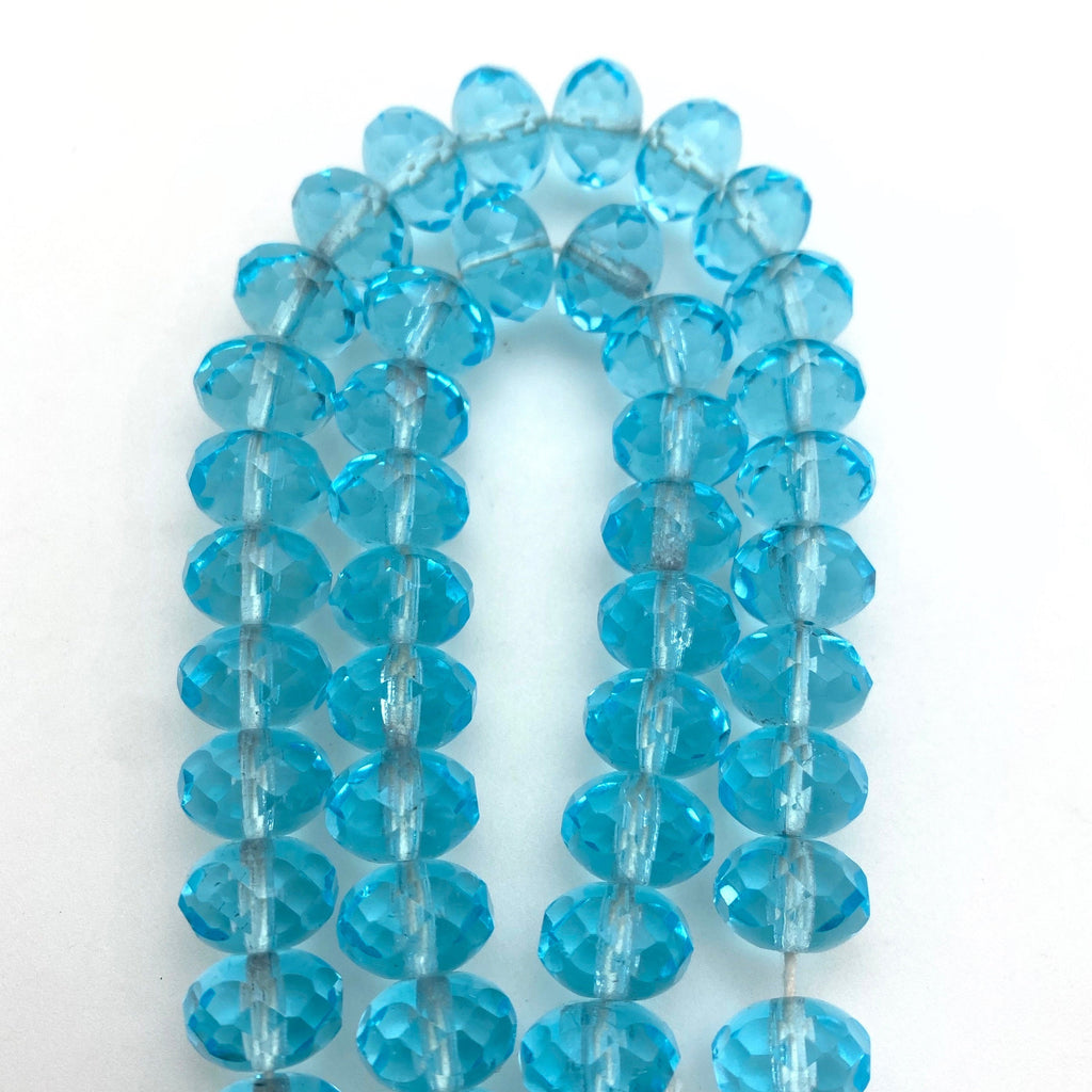 Faceted Arctic Blue Translucent Czech Glass Rondelle Beads (8x10mm) (BCG56)