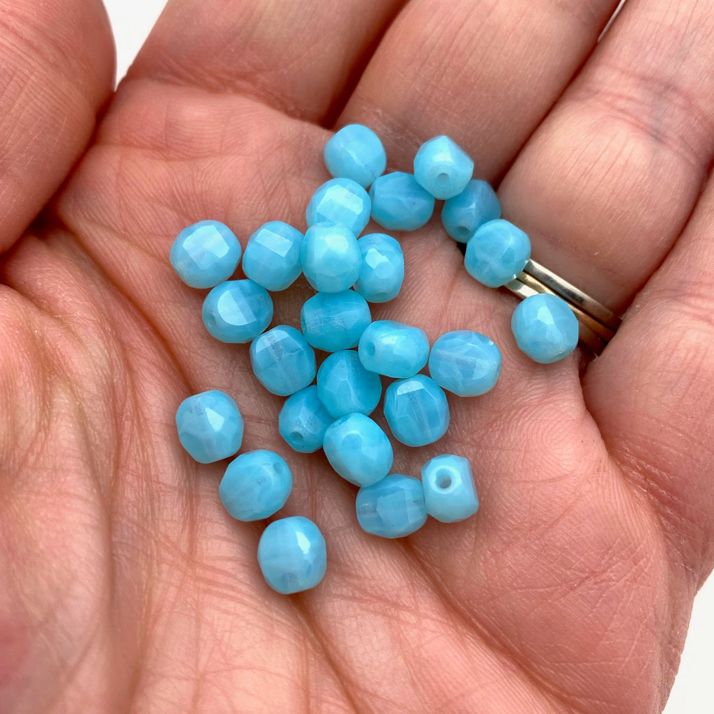 Faceted Sky Blue Domed Oval Czech Glass Beads (6mm) (BCG59)