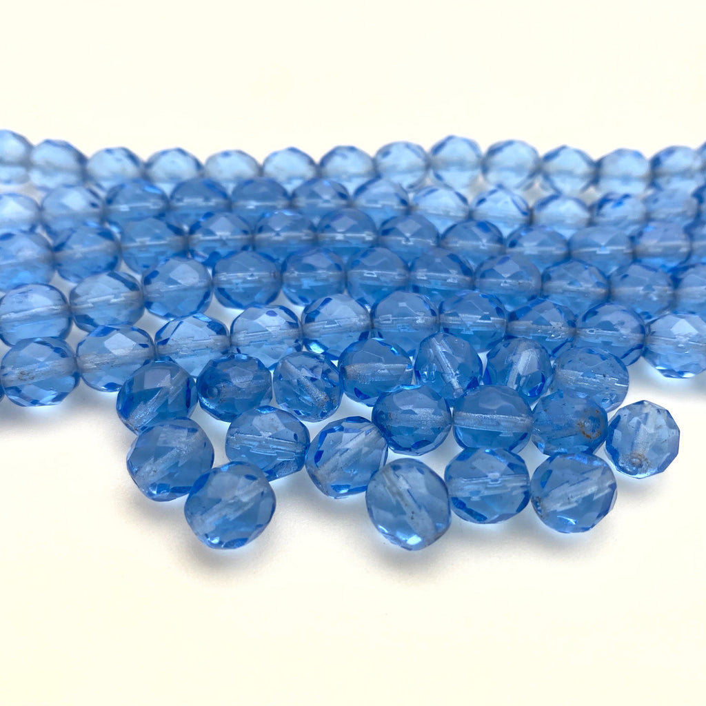 Faceted Steel Blue Transparent Oval Czech Glass Beads (8mm) (BCG61)