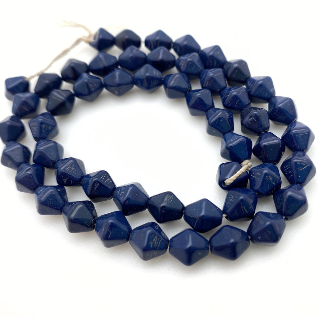 Vintage Opaque Denim Blue Bicone Czech Glass Beads (7x8mm) (BCG64)