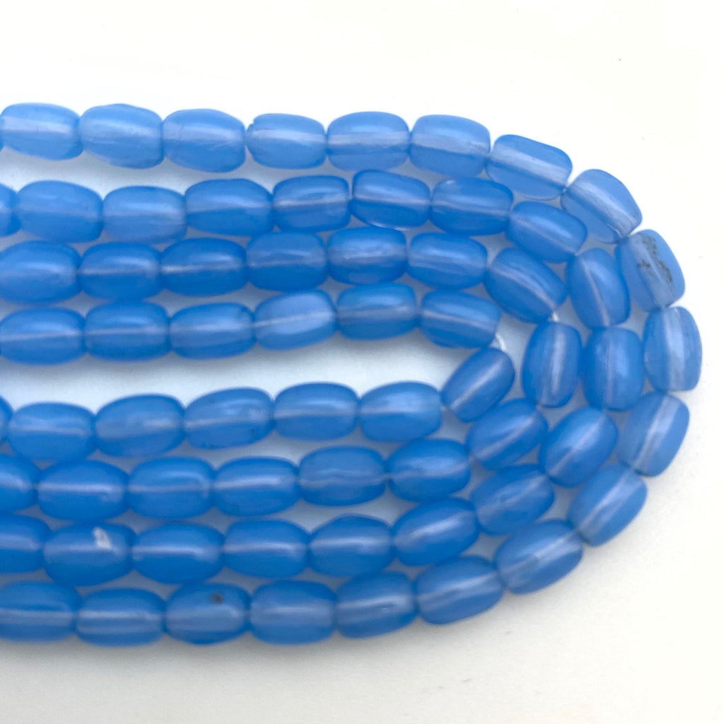 Vintage Transparent Olympic Blue Czech Glass Barrel Beads (4x6mm) (BCG65)