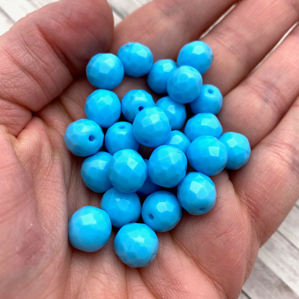 Vintage Faceted Opaque Sky Blue Czech Glass Beads (10mm) (BCG68)