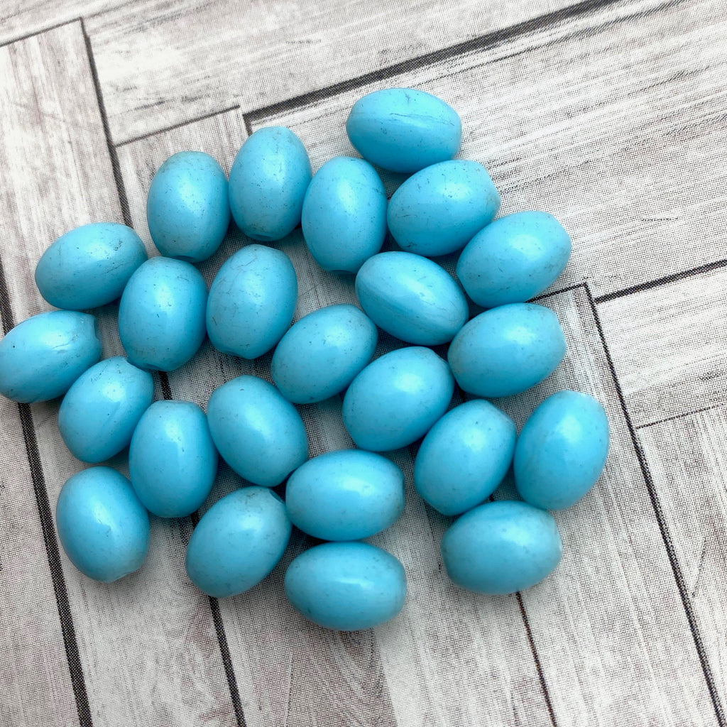 Vintage Opaque Baby Blue Oval Czech Glass Spacer Beads (7x10mm) (BCG69)