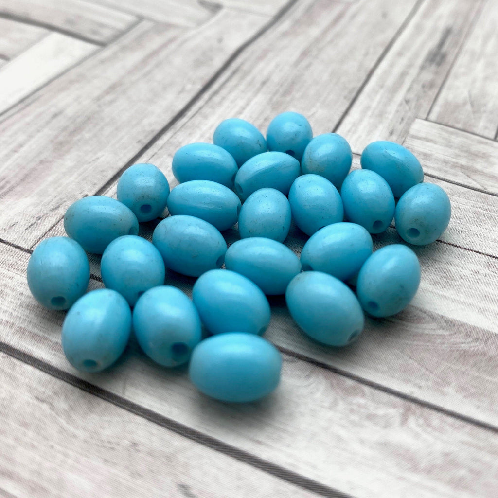 Vintage Opaque Baby Blue Oval Czech Glass Spacer Beads (7x10mm) (BCG69)